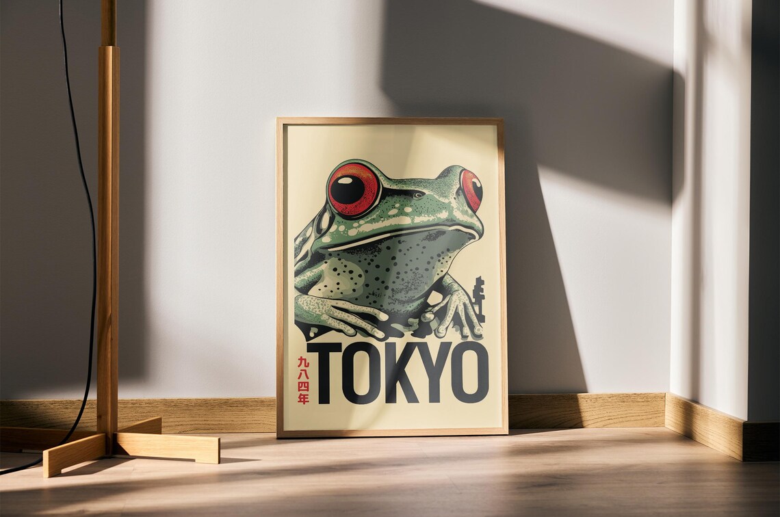 Tokyo Japanese Red Eyed Tree Frog Vintage Exhibition Art Poster - Image 4