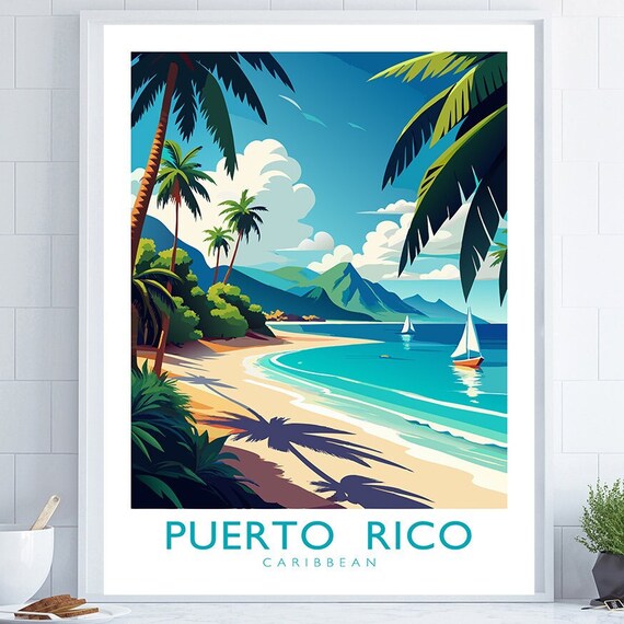 Puerto Rico Travel Print Puerto Rico Poster Caribbean Puerto Rico Art Travel Poster Island Poster Coastal Decor Traveller Gift