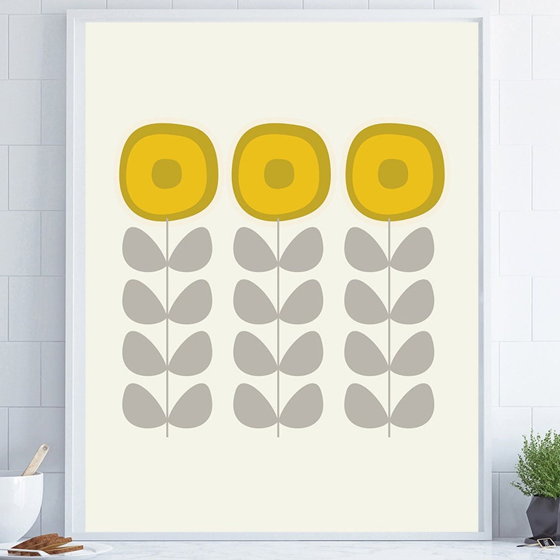 Retro Yellow Bloom Scandi Flower Mid Century Modern Wall Poster