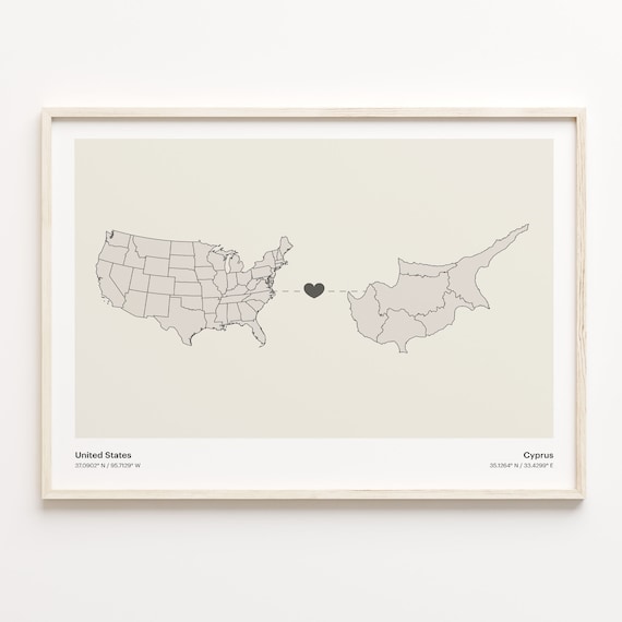 United States to Cyprus Long Distance Heart Connection Poster