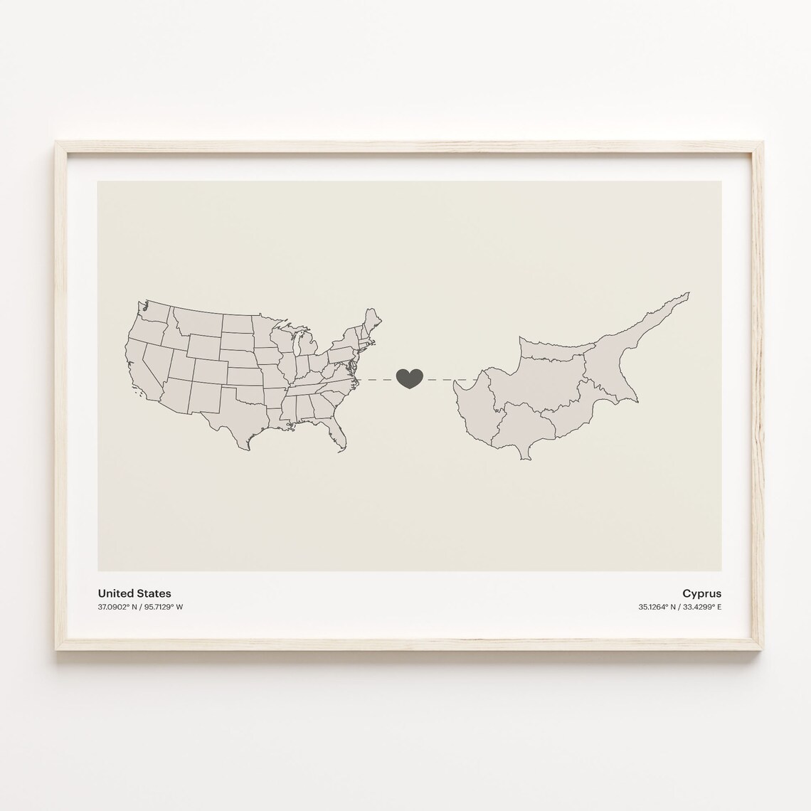 United States to Cyprus Long Distance Heart Connection Poster