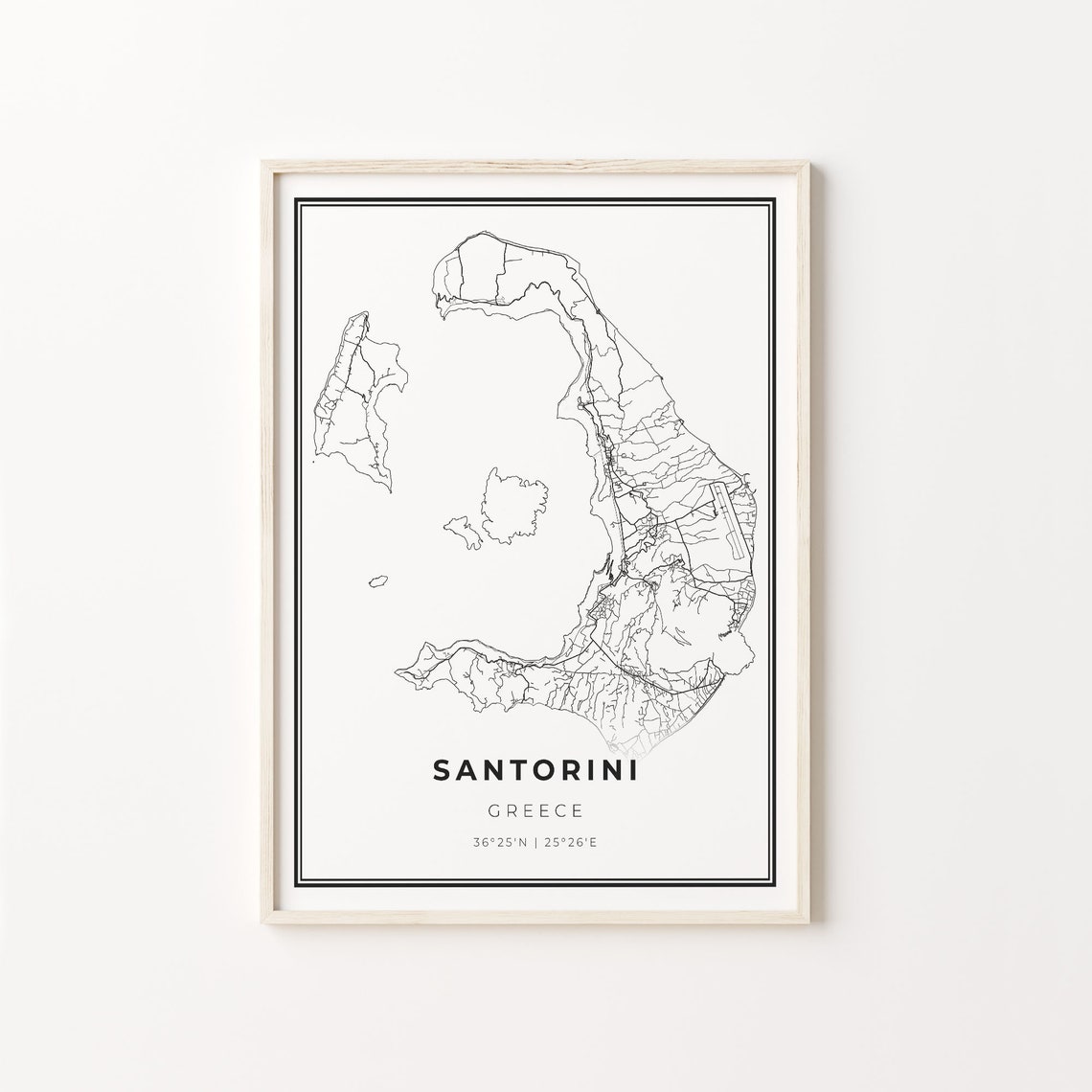 Santorini Greece Modern Minimalist Black Line City Map Wall Art