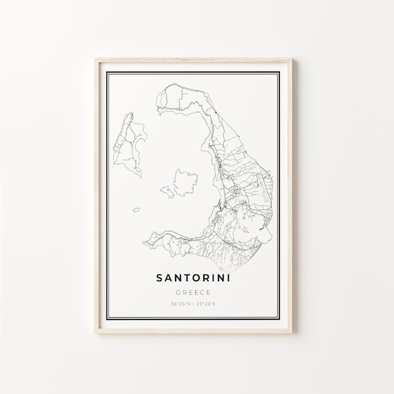 Santorini Greece Modern Minimalist Black Line City Map Wall Art