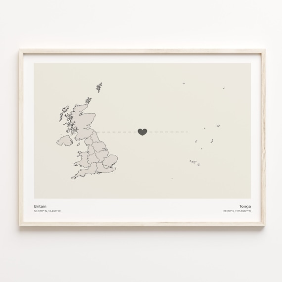 Britain Tonga Heart Connection Long Distance Love Story Map Poster