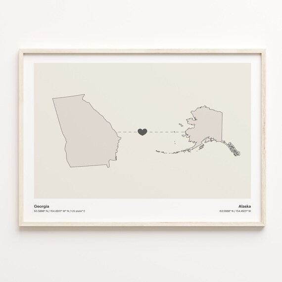Georgia to Alaska Minimalist Long Distance Connection Map Poster