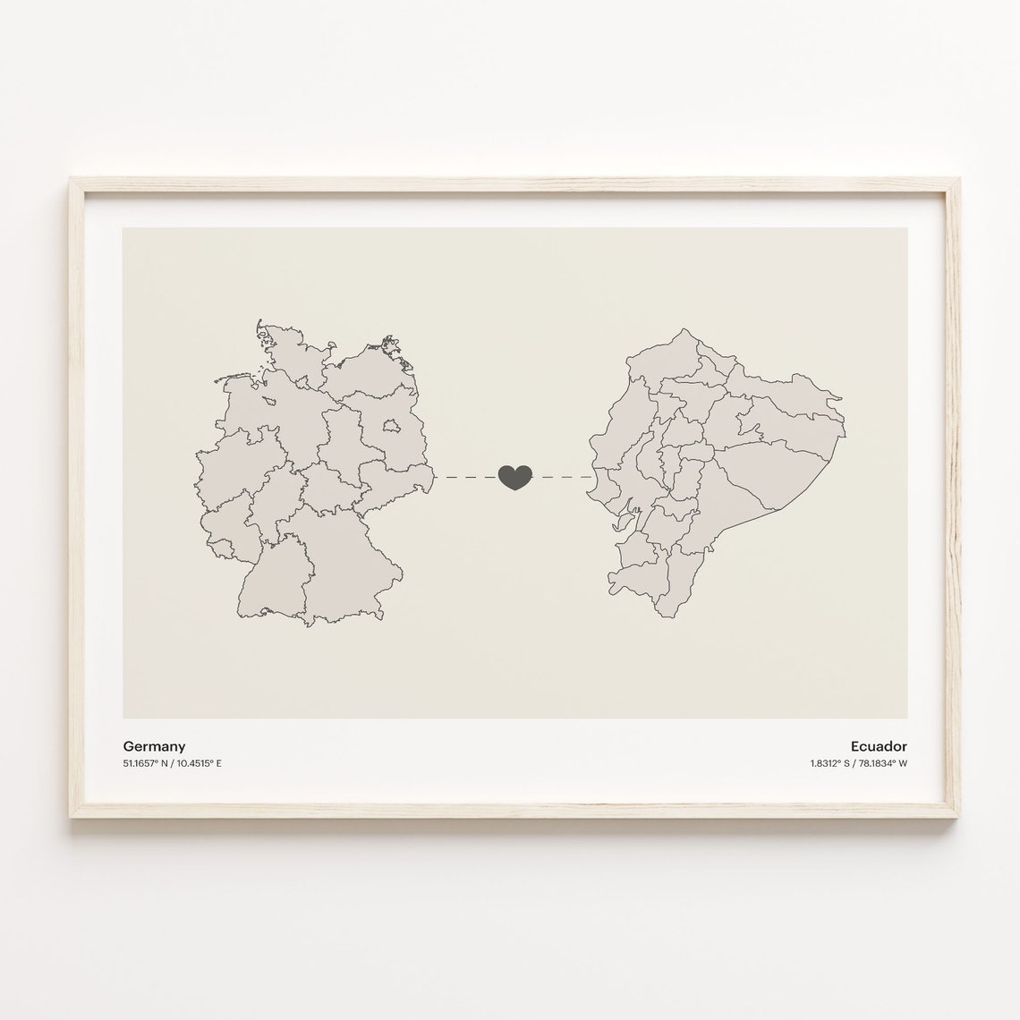 Germany Ecuador Heart Connection Long Distance Love Map Poster