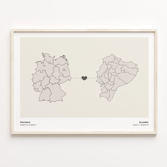 Germany Ecuador Heart Connection Long Distance Love Map Poster