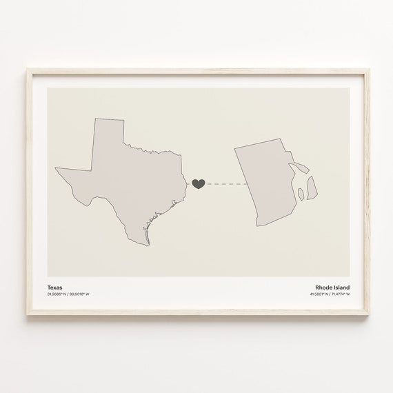 Texas To Rhode Island Print Islander Gift Minimalistic State Connection Map Poster Travel Wall Art Adventure Awaits C211287