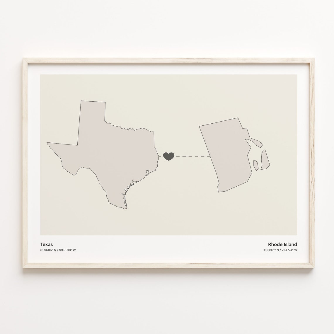 Texas To Rhode Island Print Islander Gift Minimalistic State Connection Map Poster Travel Wall Art Adventure Awaits C211287
