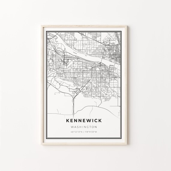 Kennewick Washington Modern Minimalist Black White Street Map Poster