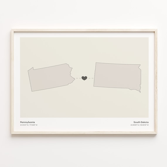 Pennsylvania To South Dakota Heart Connection Minimal Map Poster