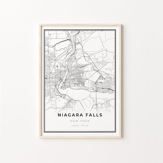 Niagara Falls New York Minimalist Black Line City Map Wall Art