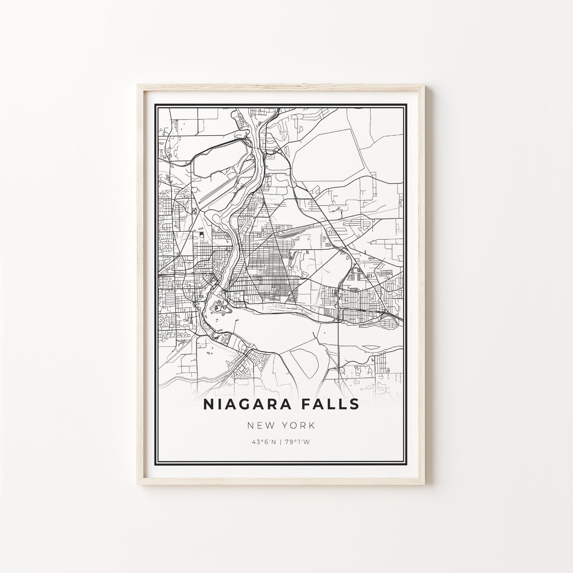 Niagara Falls New York Minimalist Black Line City Map Wall Art