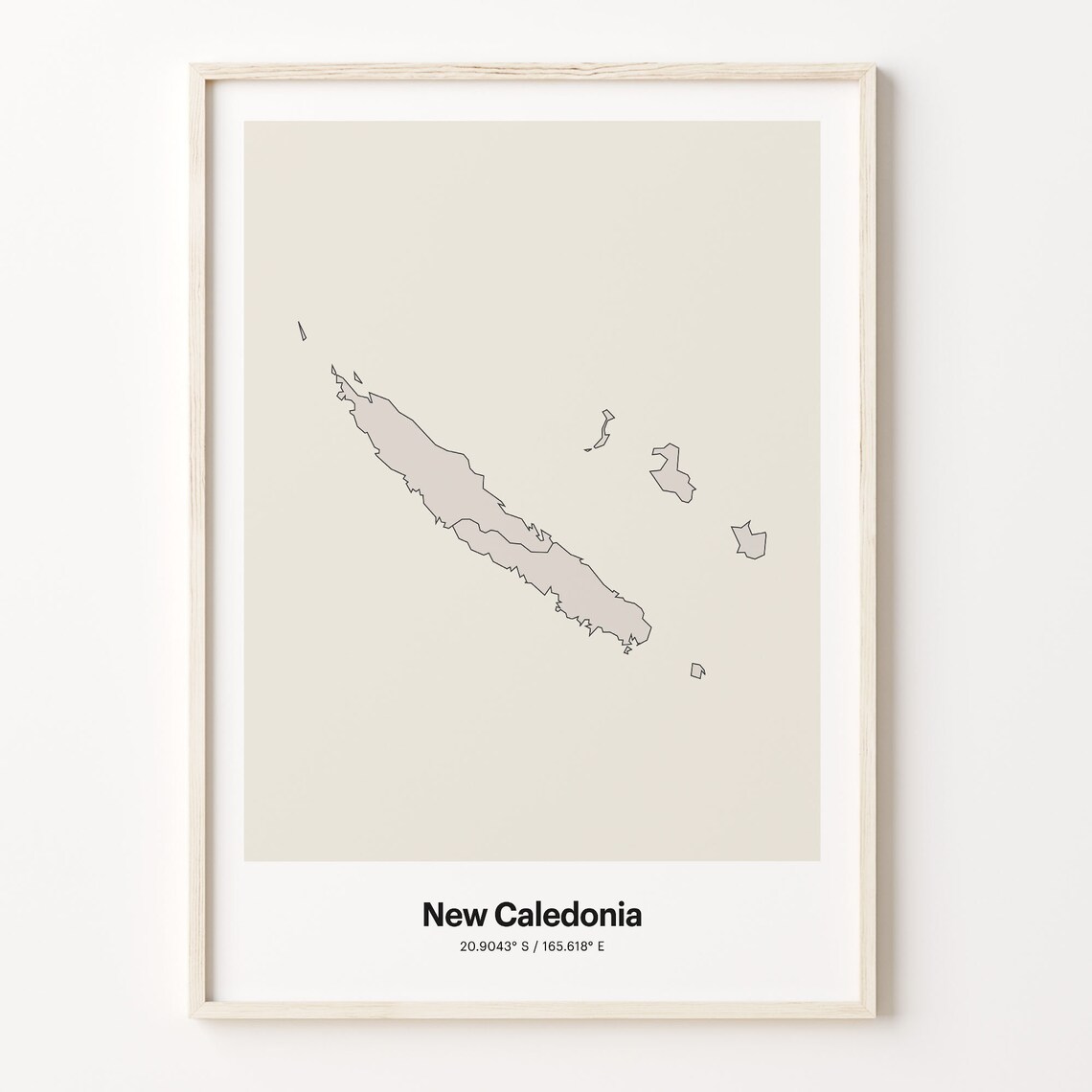 New Caledonia Minimalist Country Map With Coordinates Line Art Poster