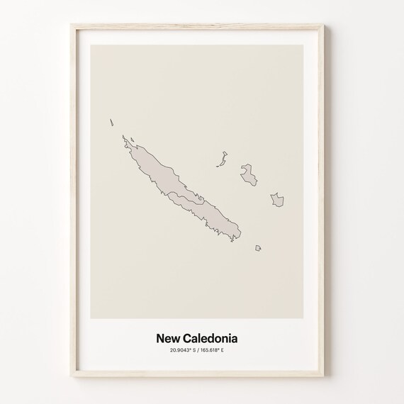 New Caledonia Minimalist Country Map With Coordinates Line Art Poster