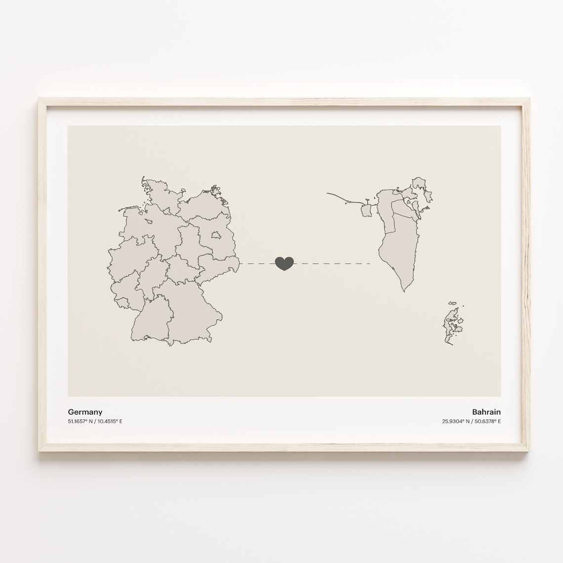Germany Bahrain Heart Connection Long Distance Love Map Poster