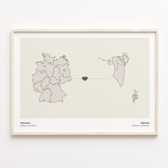 Germany Bahrain Heart Connection Long Distance Love Map Poster