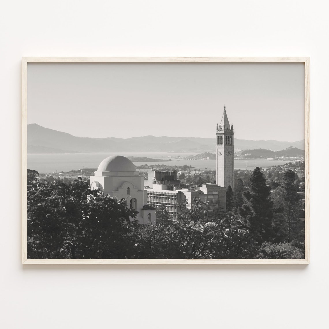 Berkeley California Sather Tower Black White Bay View Photo Print