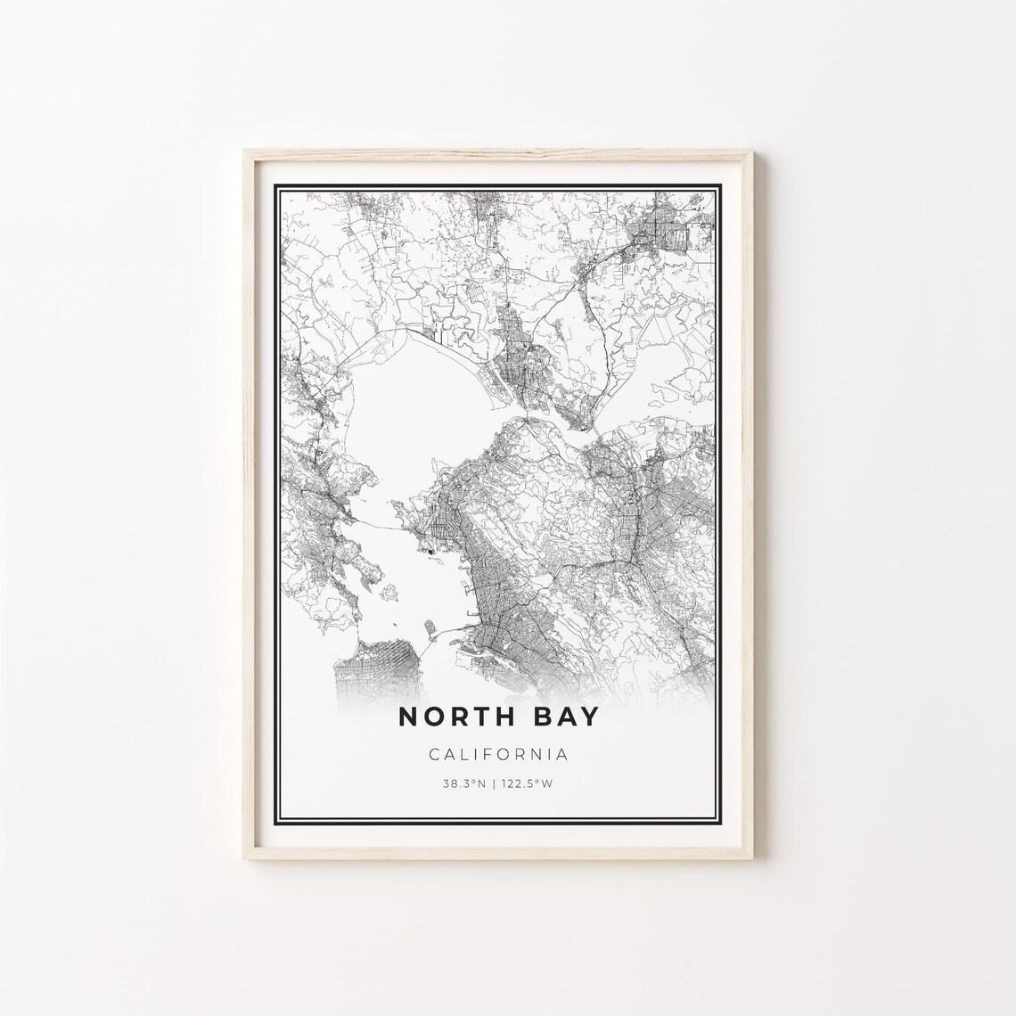 North Bay California Minimalist Modern Black And White City Map Poster