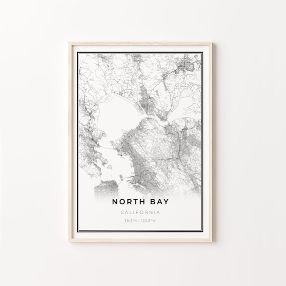 North Bay California Minimalist Modern Black And White City Map Poster
