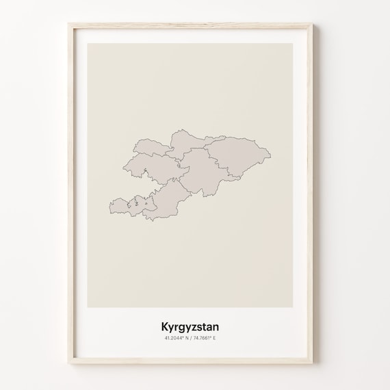Kyrgyzstan Minimalist Country Map Line Art Coordinates Poster