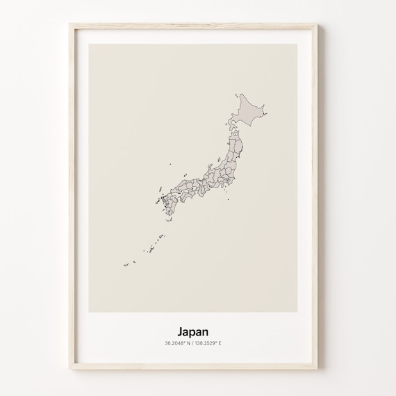Japan Minimalist Map Poster With Printed Coordinates Neutral Home Decor