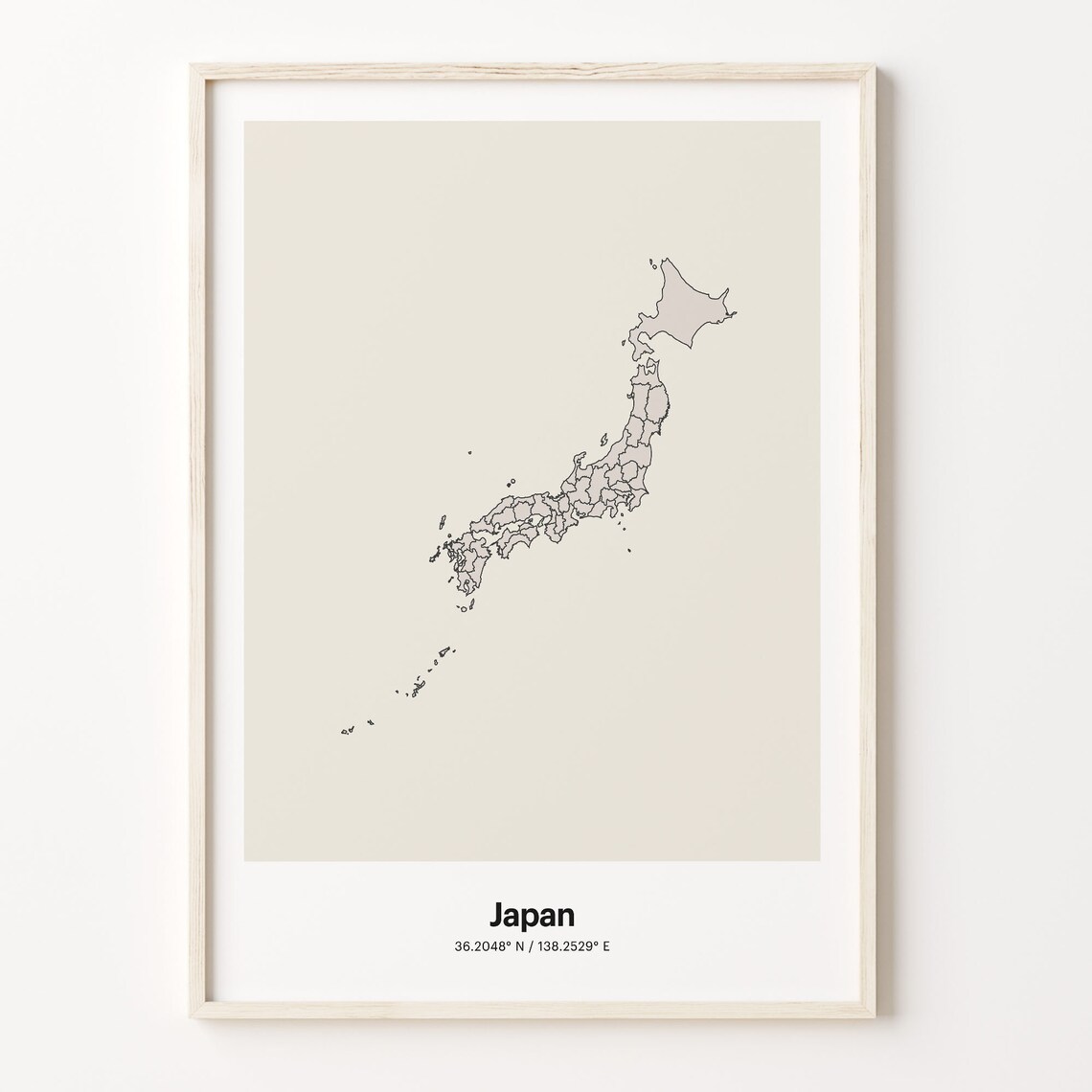 Japan Minimalist Map Poster With Printed Coordinates Neutral Home Decor