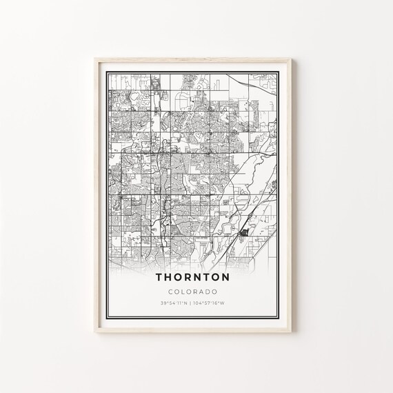 Thornton Colorado Modern Minimalist Black White Street Map Poster