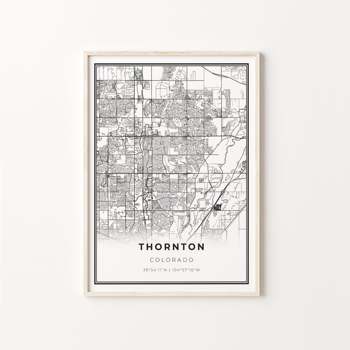 Thornton Colorado Modern Minimalist Black White Street Map Poster