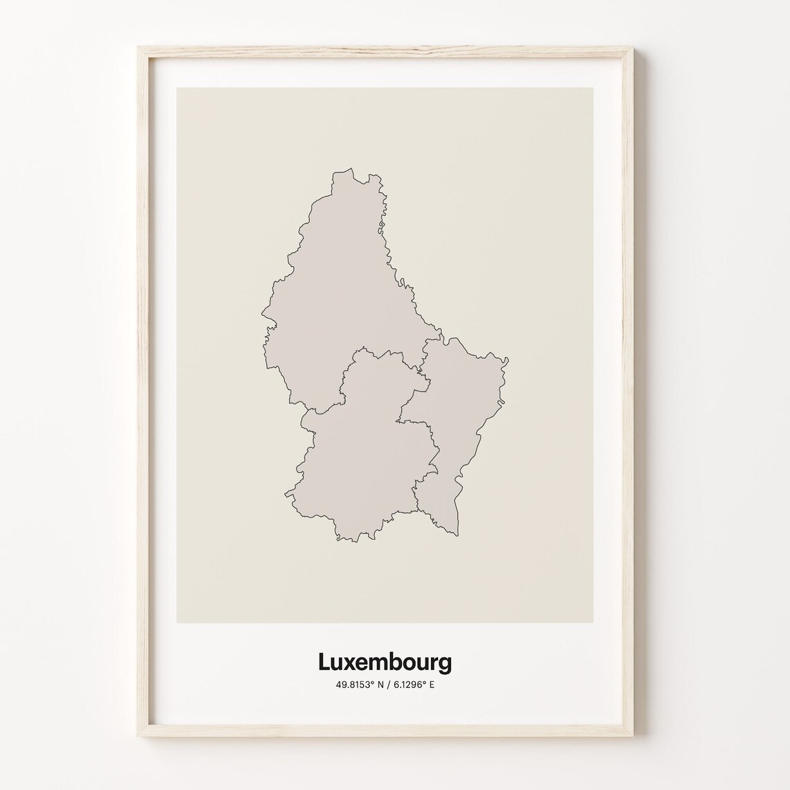 Luxembourg Minimalist Country Map Line Art Travel Coordinates Gift Poster