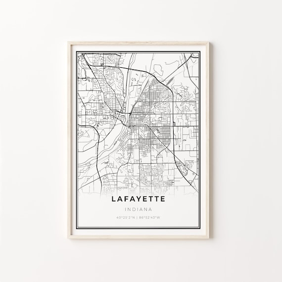 Lafayette Indiana Minimalist Modern Black And White City Map Poster