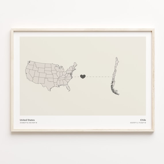 United States to Chile Heart Connection Map Minimalist Poster