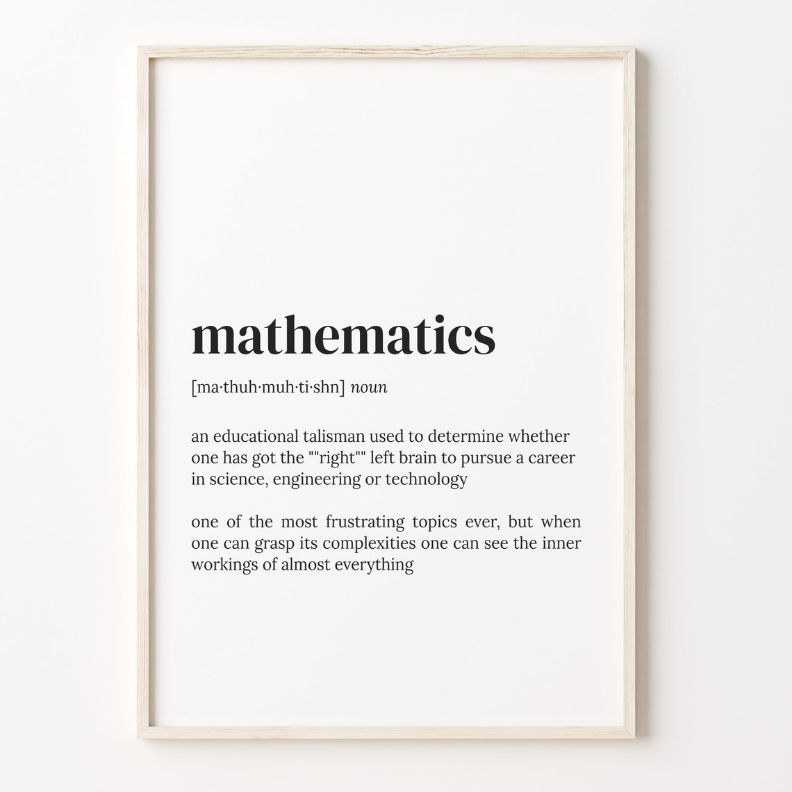 Mathematics Funny Definition Dictionary Typography Humor Word Poster