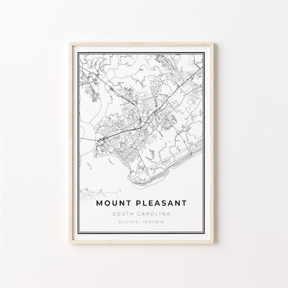 Mount Pleasant South Carolina Modern Minimalist Black and White City Map Poster