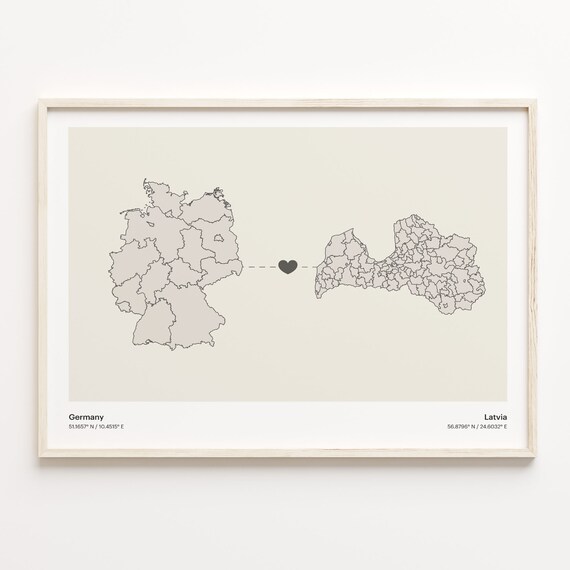Germany to Latvia Minimalist Country Connection Map Art Poster