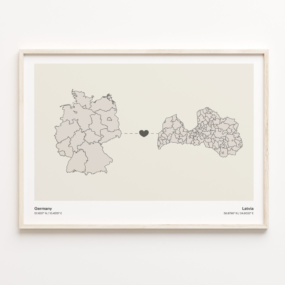 Germany to Latvia Minimalist Country Connection Map Art Poster