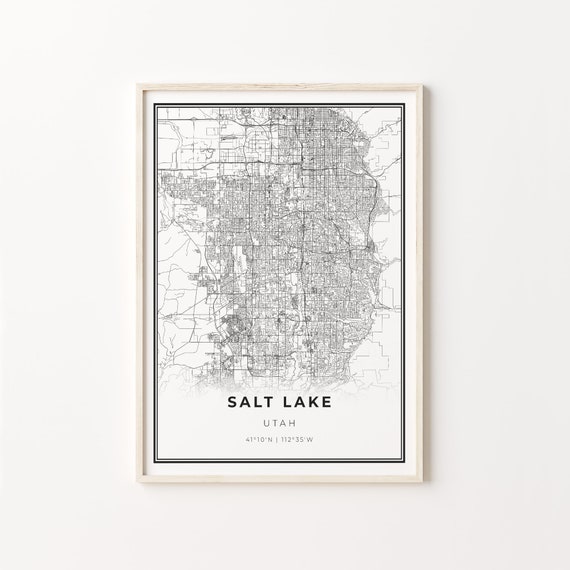 Salt Lake County City Map, Modern Black And White Art Print