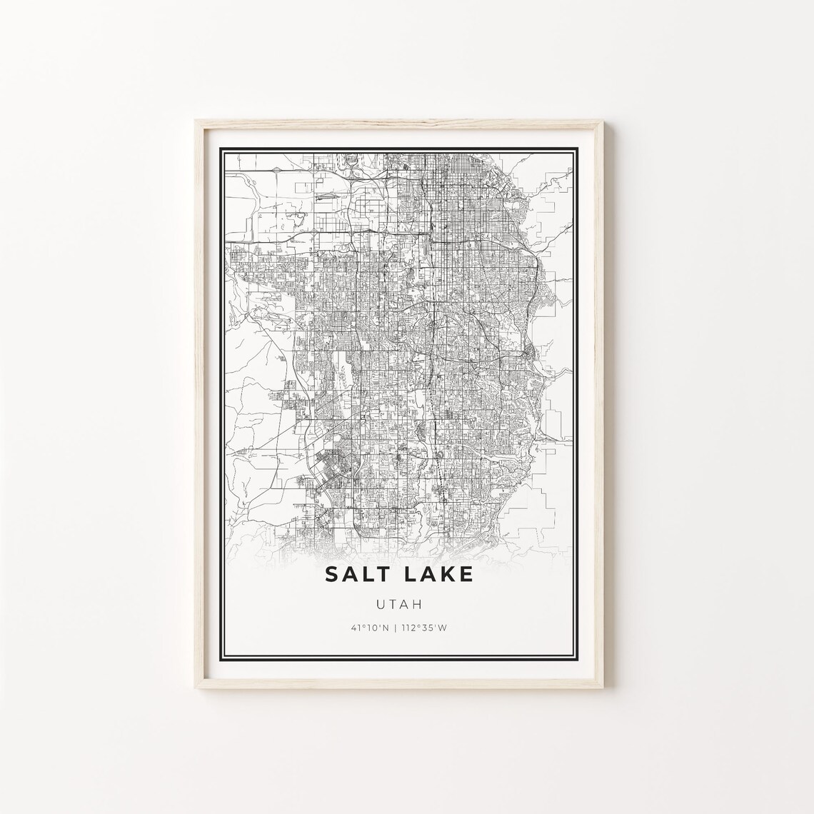 Salt Lake County City Map, Modern Black And White Art Print