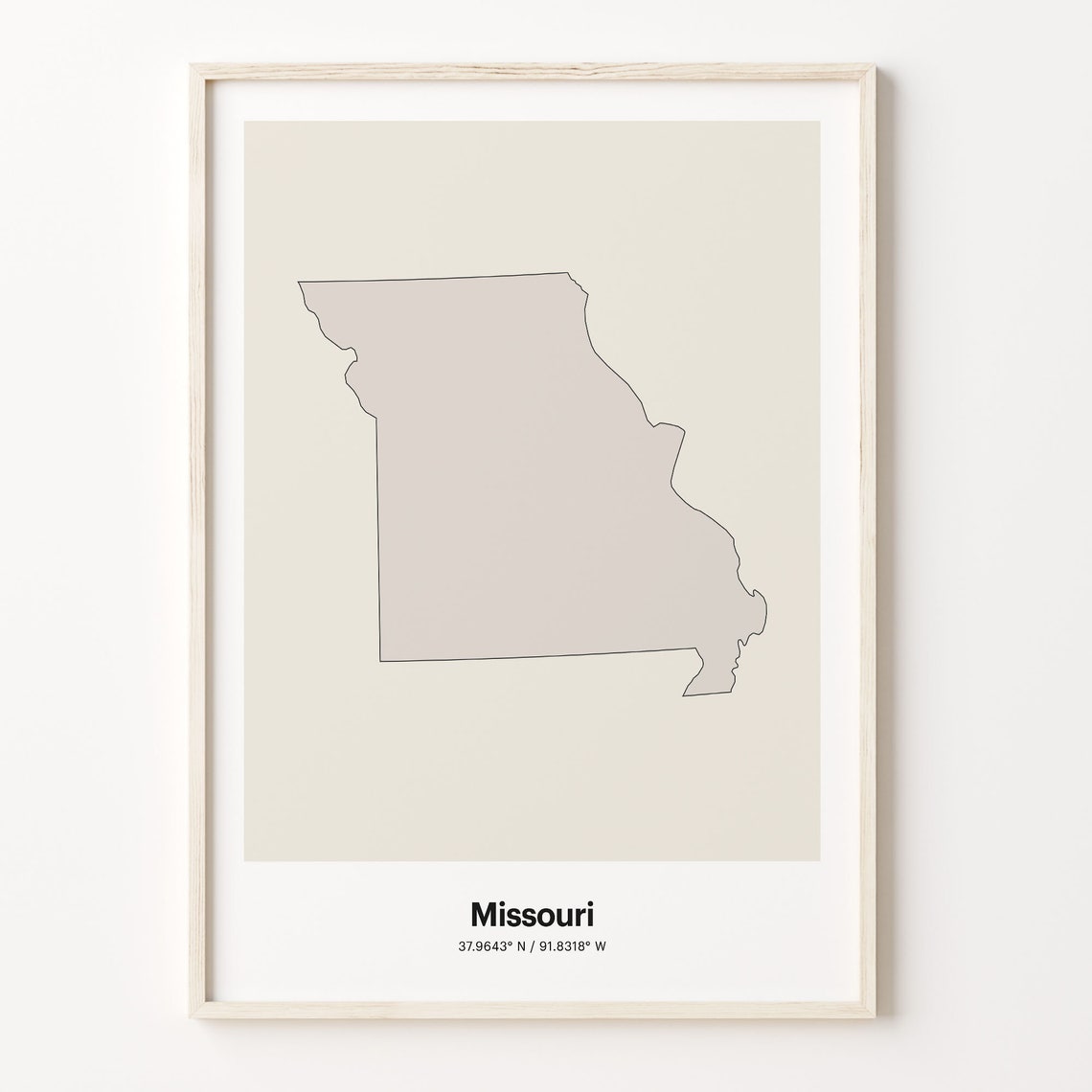 Missouri State Map Minimalist Beige Line Art Home Gift Poster