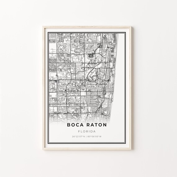 Boca Raton Florida Minimalist Black White City Street Map Poster