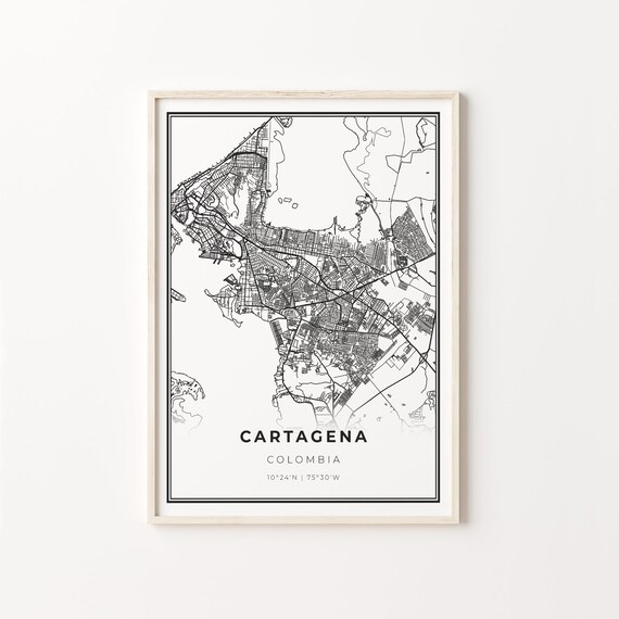 Cartagena Colombia Black and White Street Map Minimalist Decor Poster