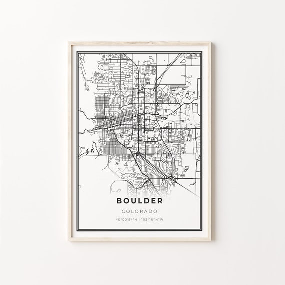 Boulder City Map Art Poster, Modern Black And White