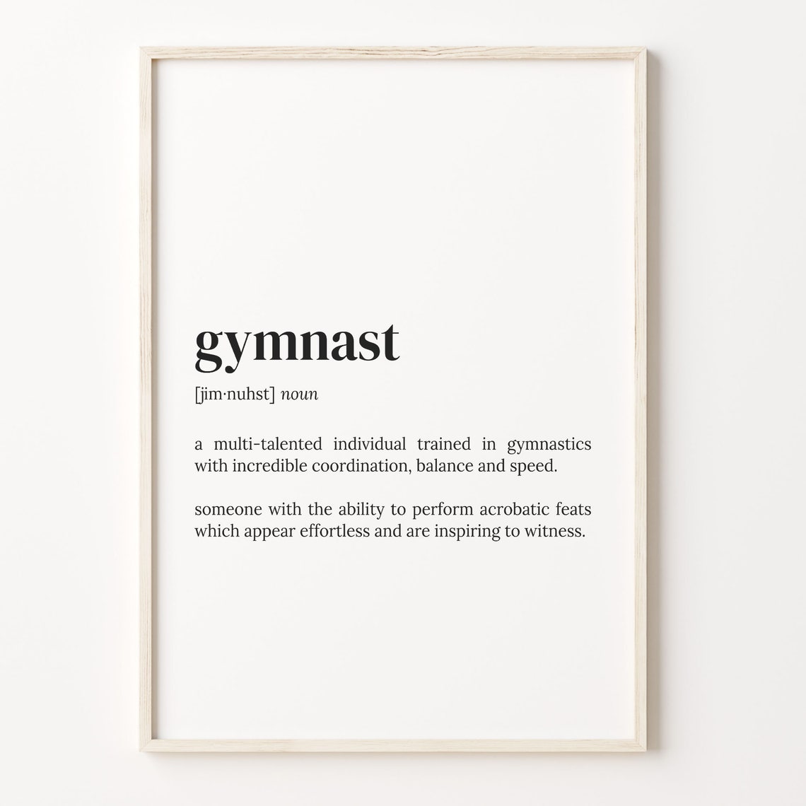 Gymnast Definition Dictionary Print Gift for Gymnastics Fans