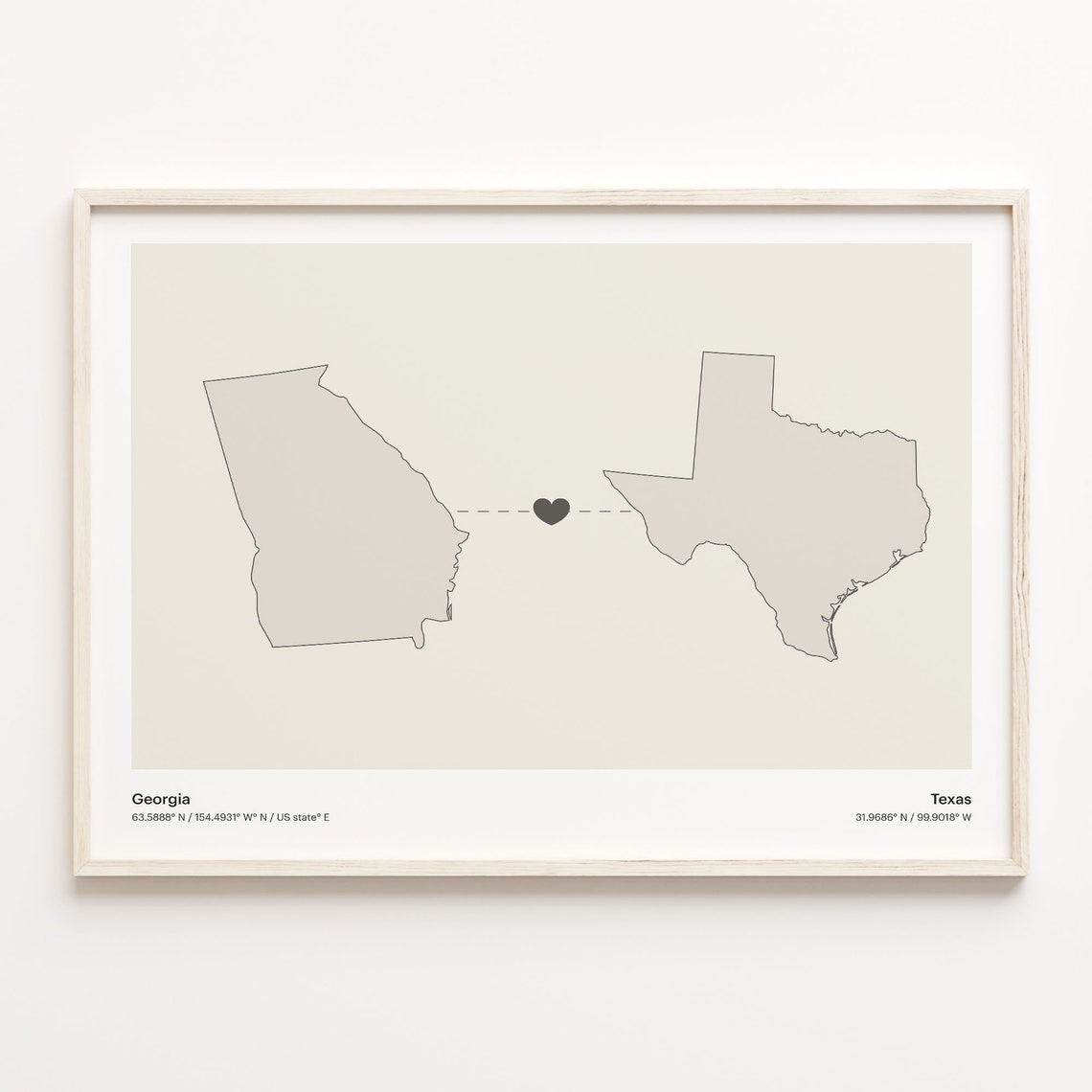 Georgia To Texas Minimalist Long Distance Love Connection Poster