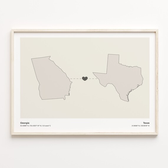 Georgia To Texas Minimalist Long Distance Love Connection Poster