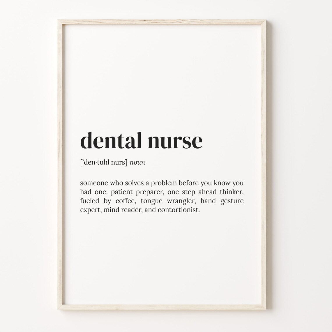 Dental Nurse Definition Quote Poster, Funny Typography
