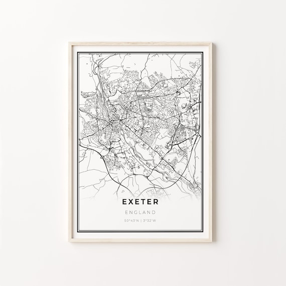 Exeter England Modern Minimalist Black and White City Map Poster