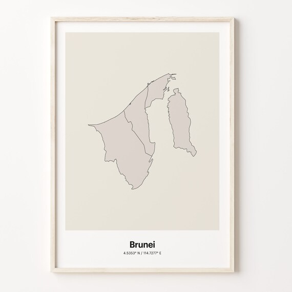 Brunei Minimalist Country Map With Coordinates Line Art Poster