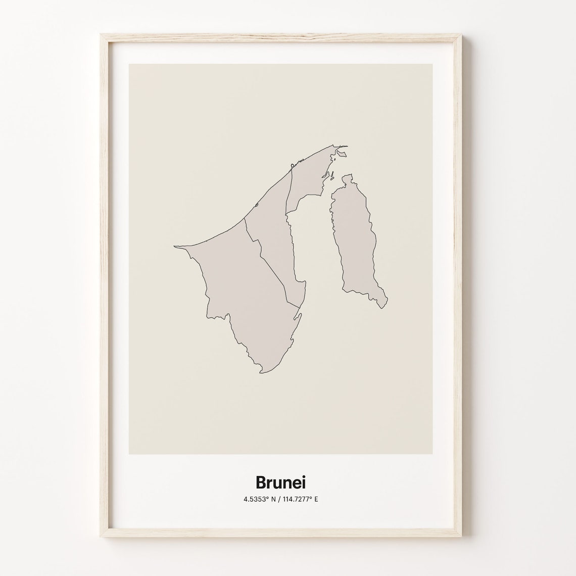 Brunei Minimalist Country Map With Coordinates Line Art Poster