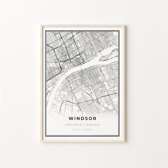 Windsor Ontario Canada Modern Minimalist Black and White City Map Poster